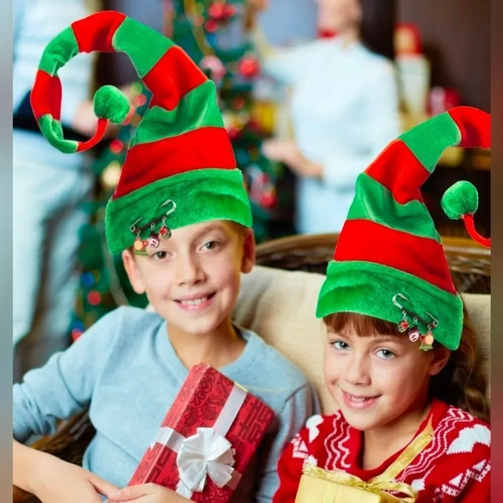🔹️NWOT Green & Red Striped Adjustable Wire Extra Long Elf Hat One Size - Picture 2 of 7
